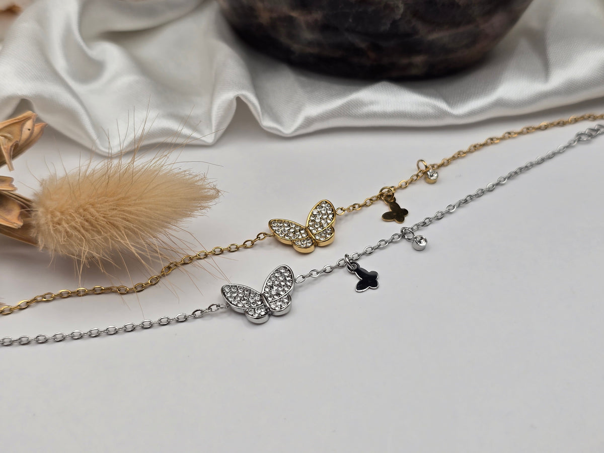 Bracelet “Papillon Étincelant” – Doré ou Argenté