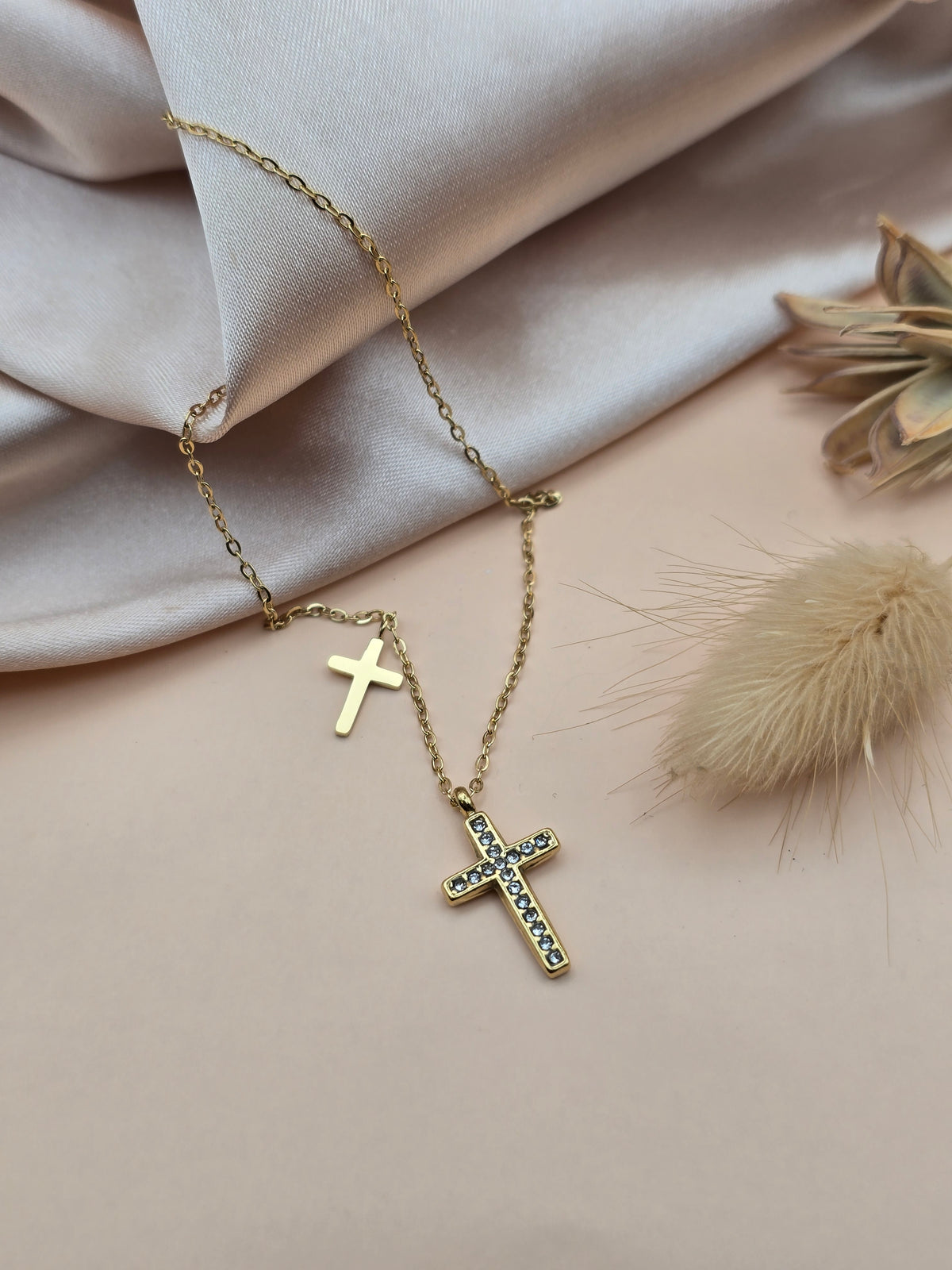 Collier double croix strass