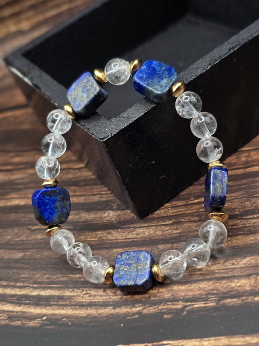 ✨ Bracelet – Lapis-lazuli & Cristal de roche ✨