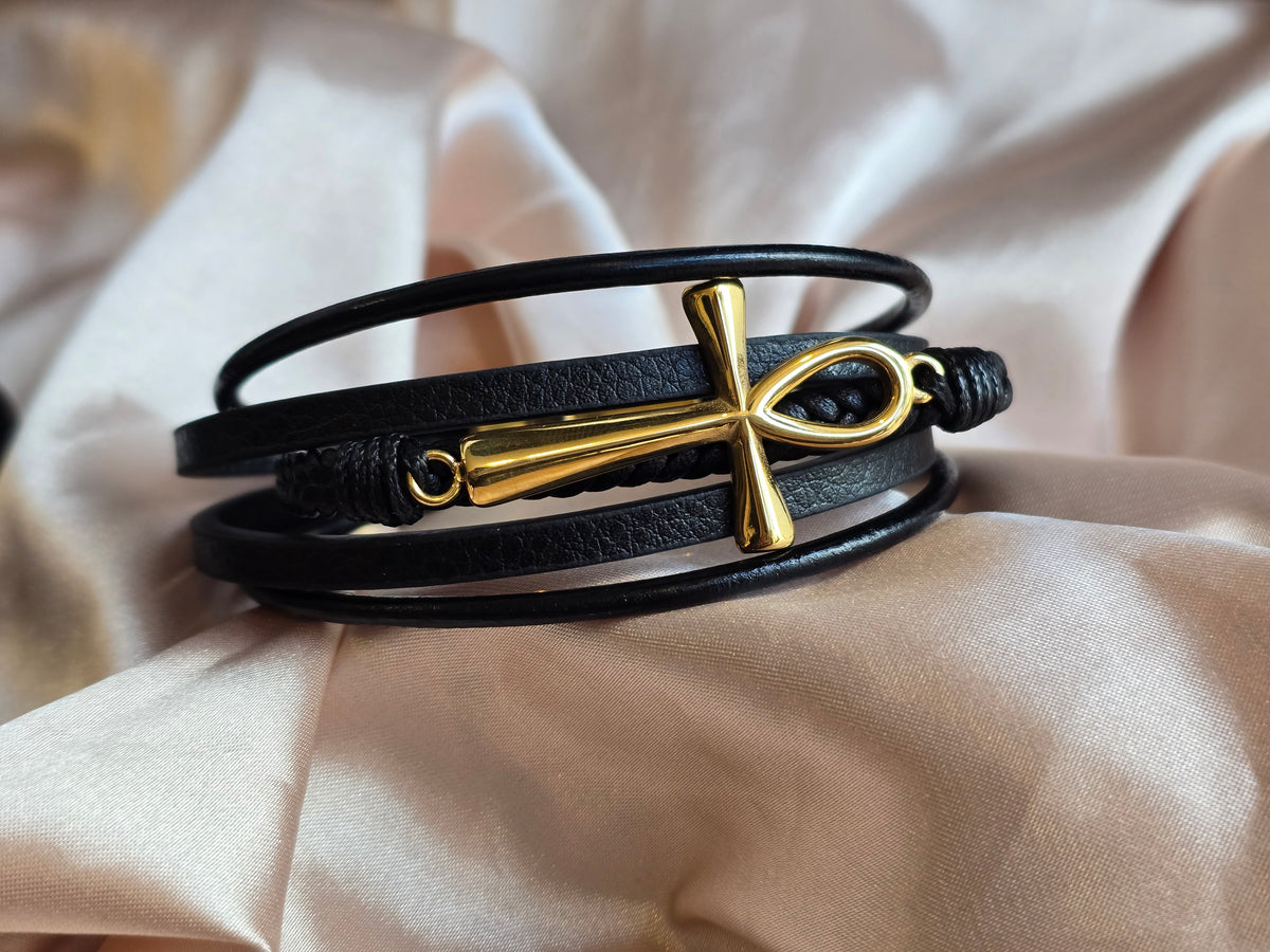 Bracelet cuir croix d’ankh homme