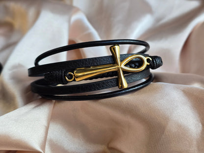 Bracelet cuir croix d’ankh homme