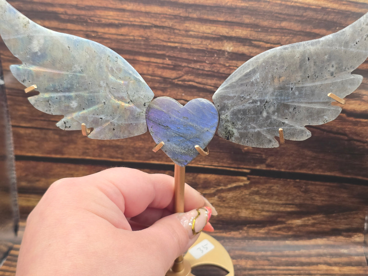Ailes & Cœur en Labradorite sur Socle