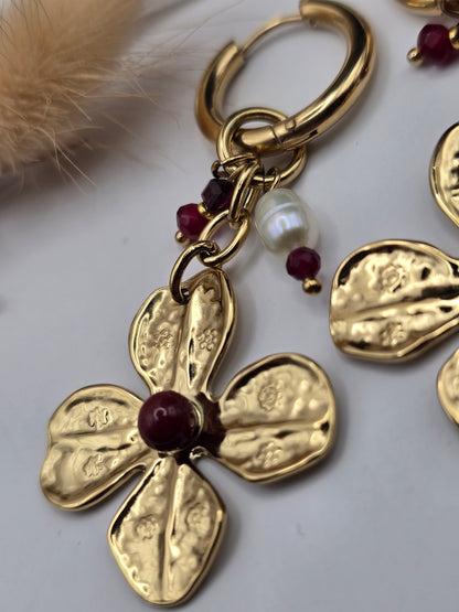 Boucles d’oreilles “Fleur Bohème” – Pierres naturelles