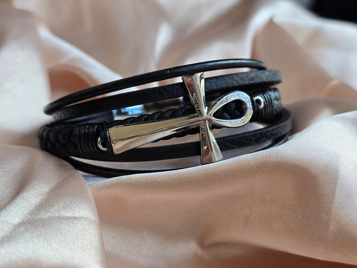 Bracelet cuir croix d’ankh homme