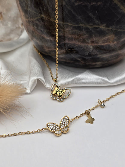 Bracelet “Papillon Étincelant” – Doré ou Argenté