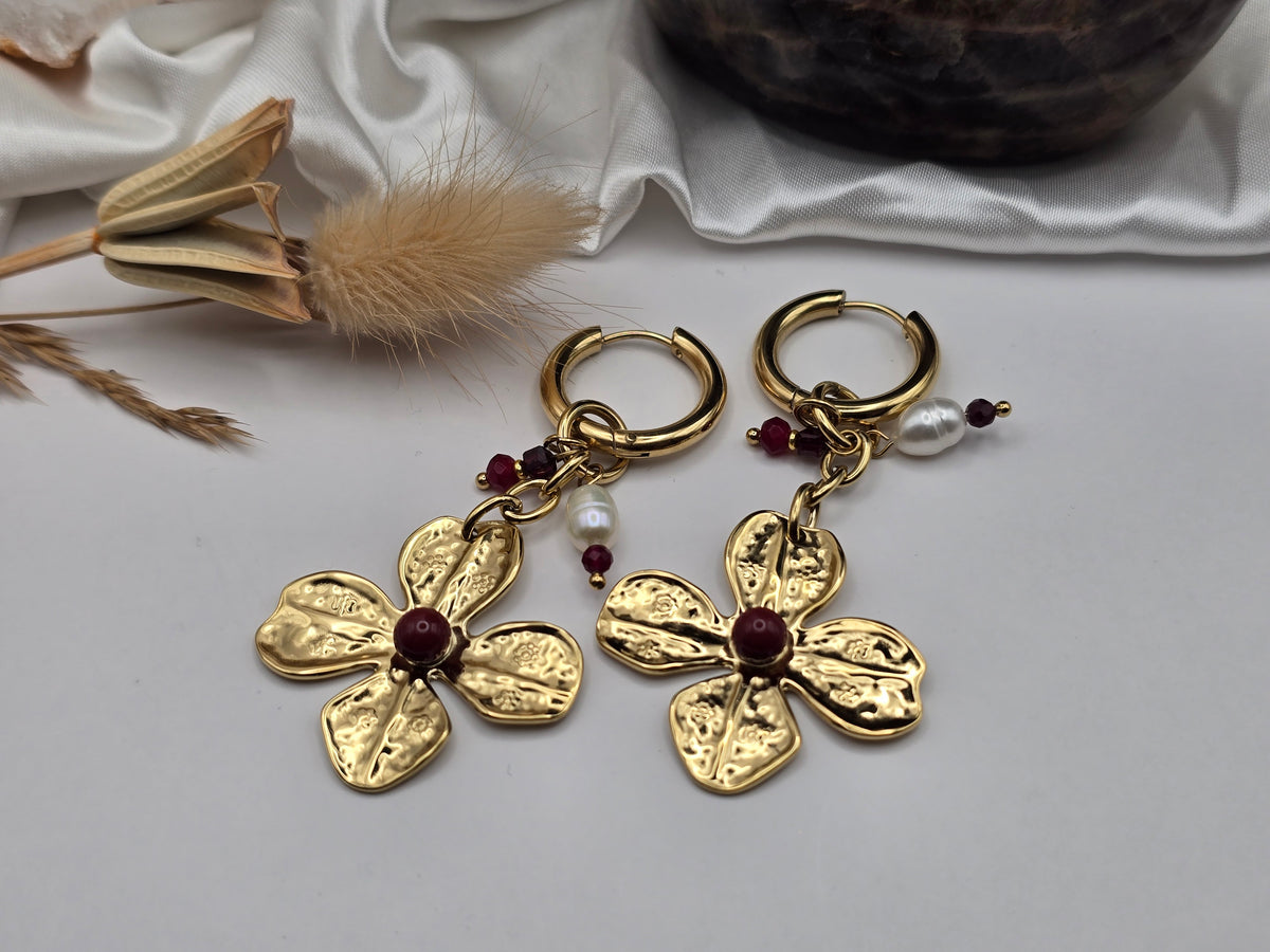Boucles d’oreilles “Fleur Bohème” – Pierres naturelles