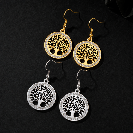 Boucles d'oreilles arbre de vie strass
