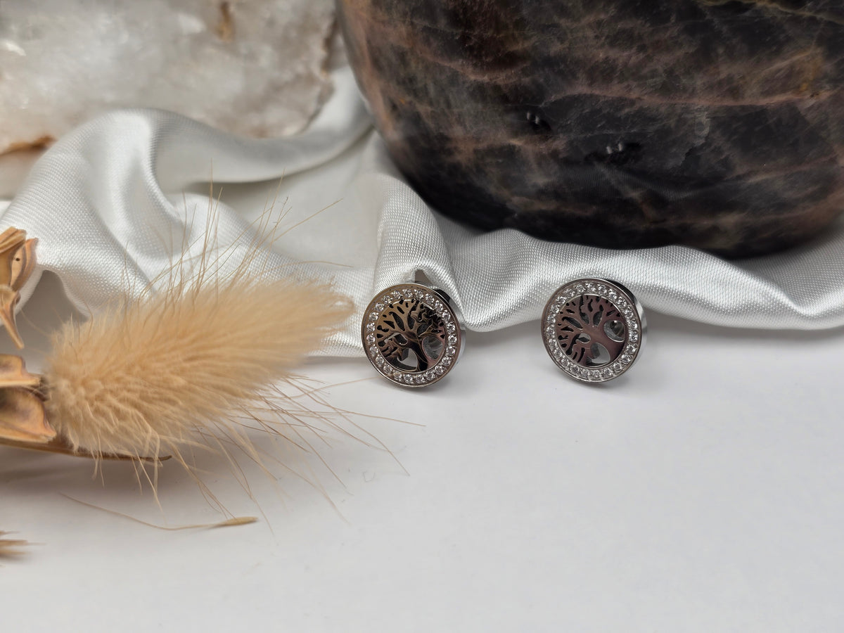 Boucles d’oreilles “Arbre de Vie Étincelant” – Doré ou Argenté