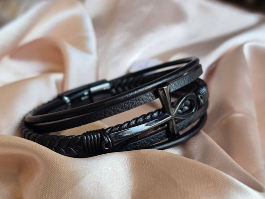 Bracelet cuir croix d’ankh homme