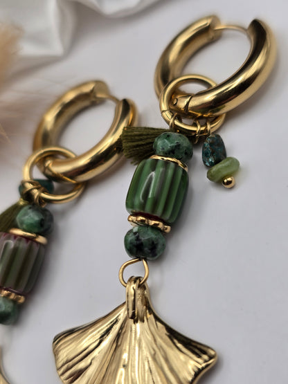 Boucles d’oreilles “Ginkgo Bohème” – Pierres naturelles